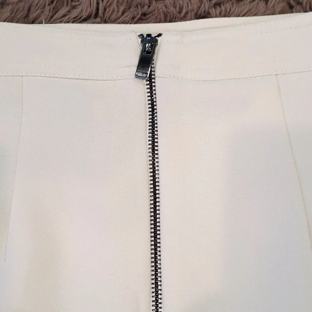 TOPSHOP Snap & Zip Midi Sz 6 Cream Moto Skirt Work Career Luxury Designer Slit